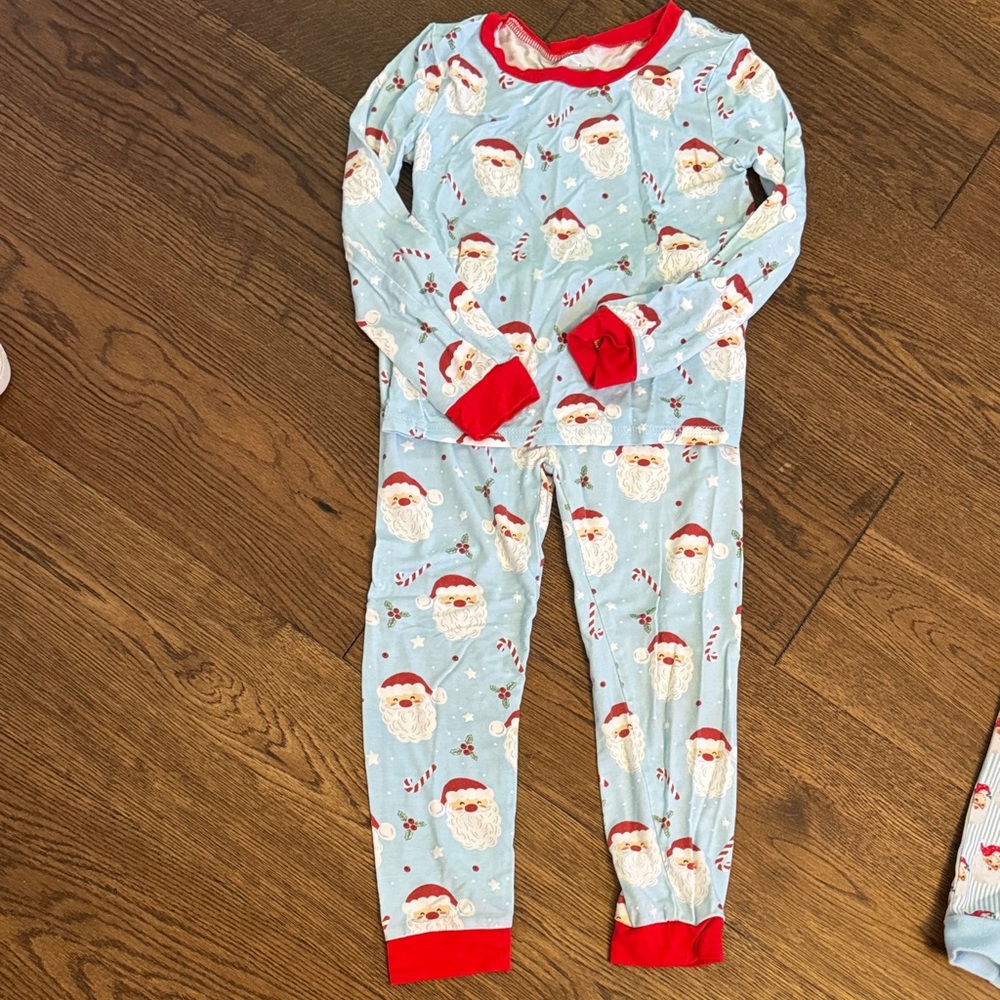 Mud Pie Santa Print Kids Pajama Set - Red and Blue